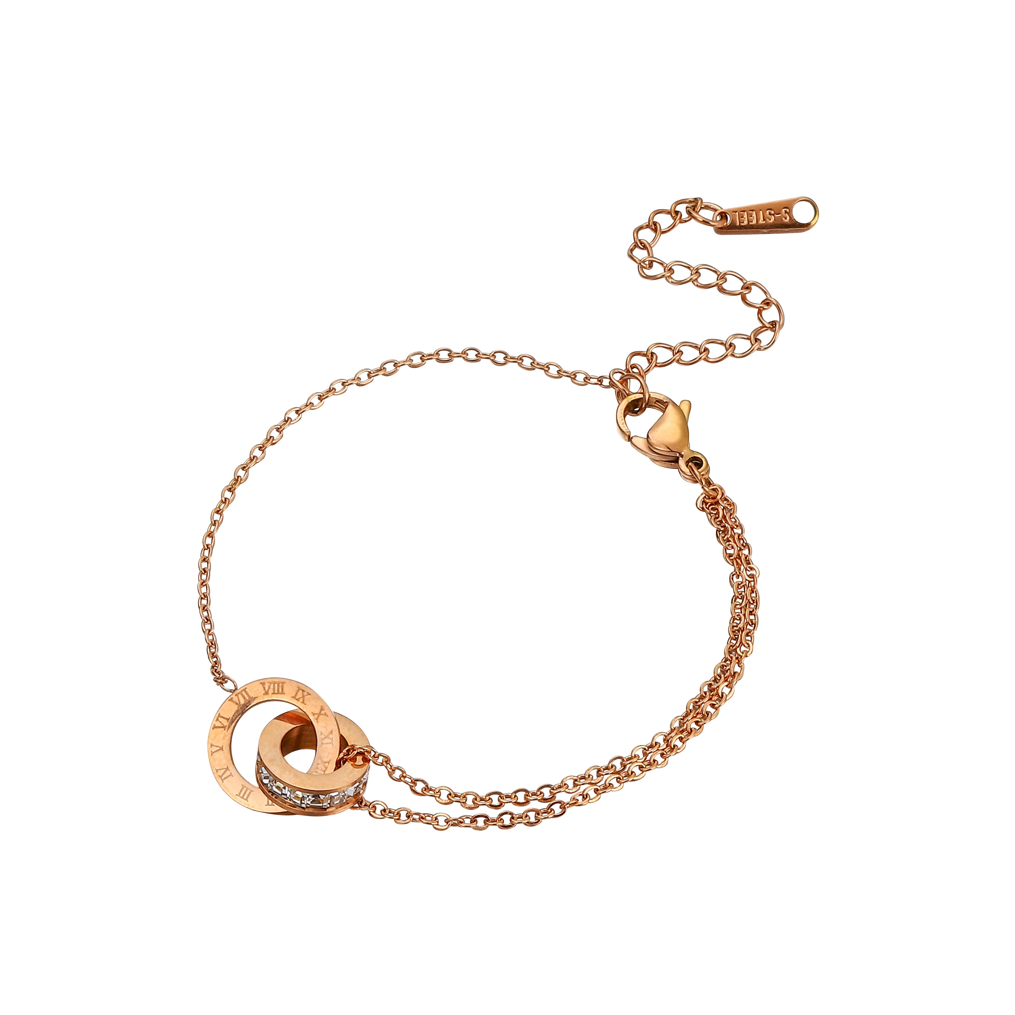 A rose gold-colored aylan bracelet with a linked chain design and a sliding clasp.