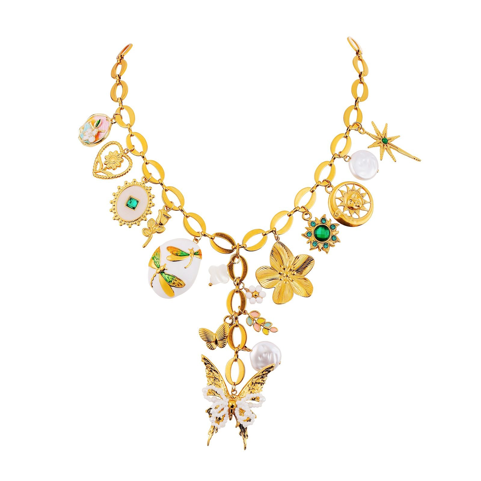 HANDMADE WHITE WINGS MULTI CHARM NECKLACE