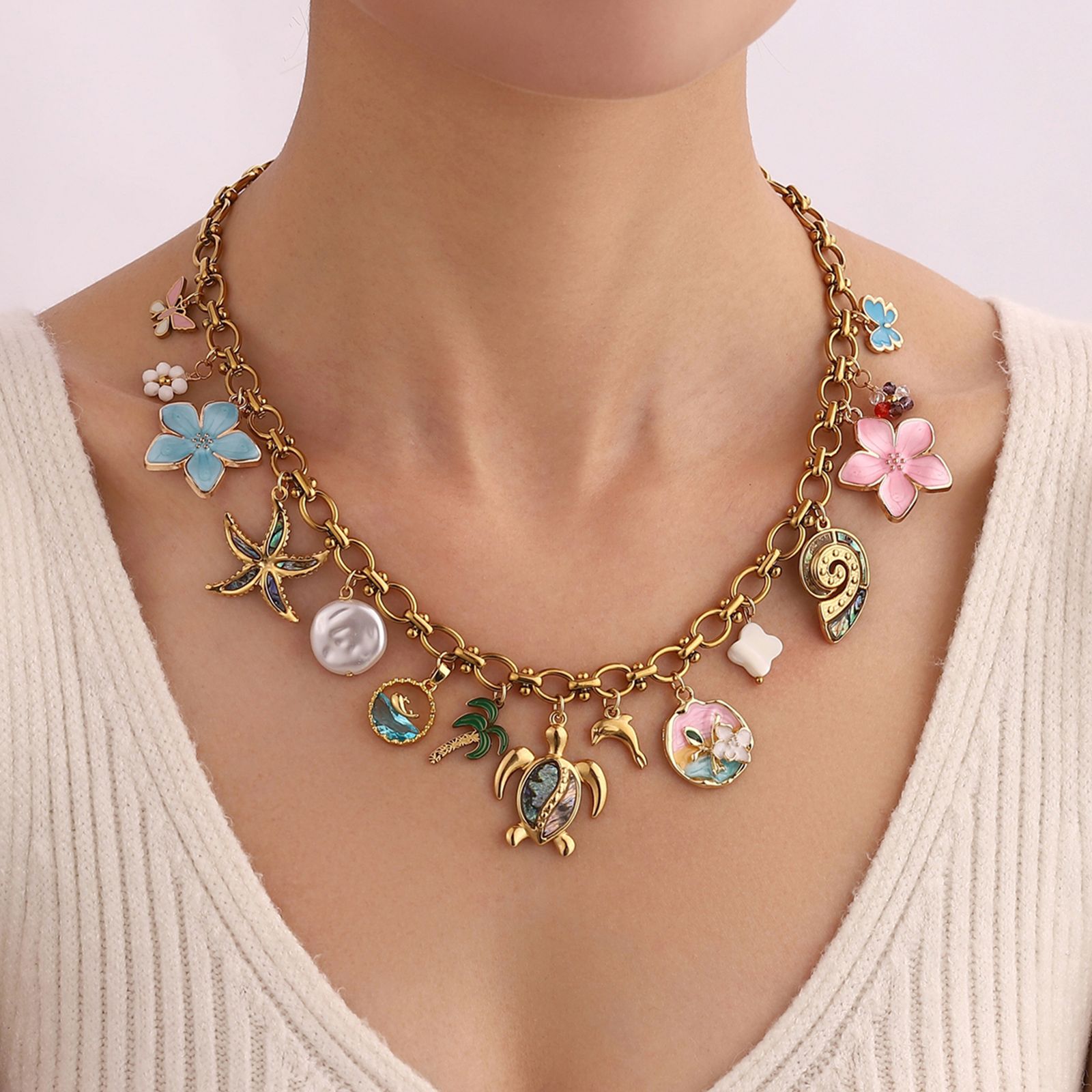 BEACHY BLING MULTI CHARM NECKLACE