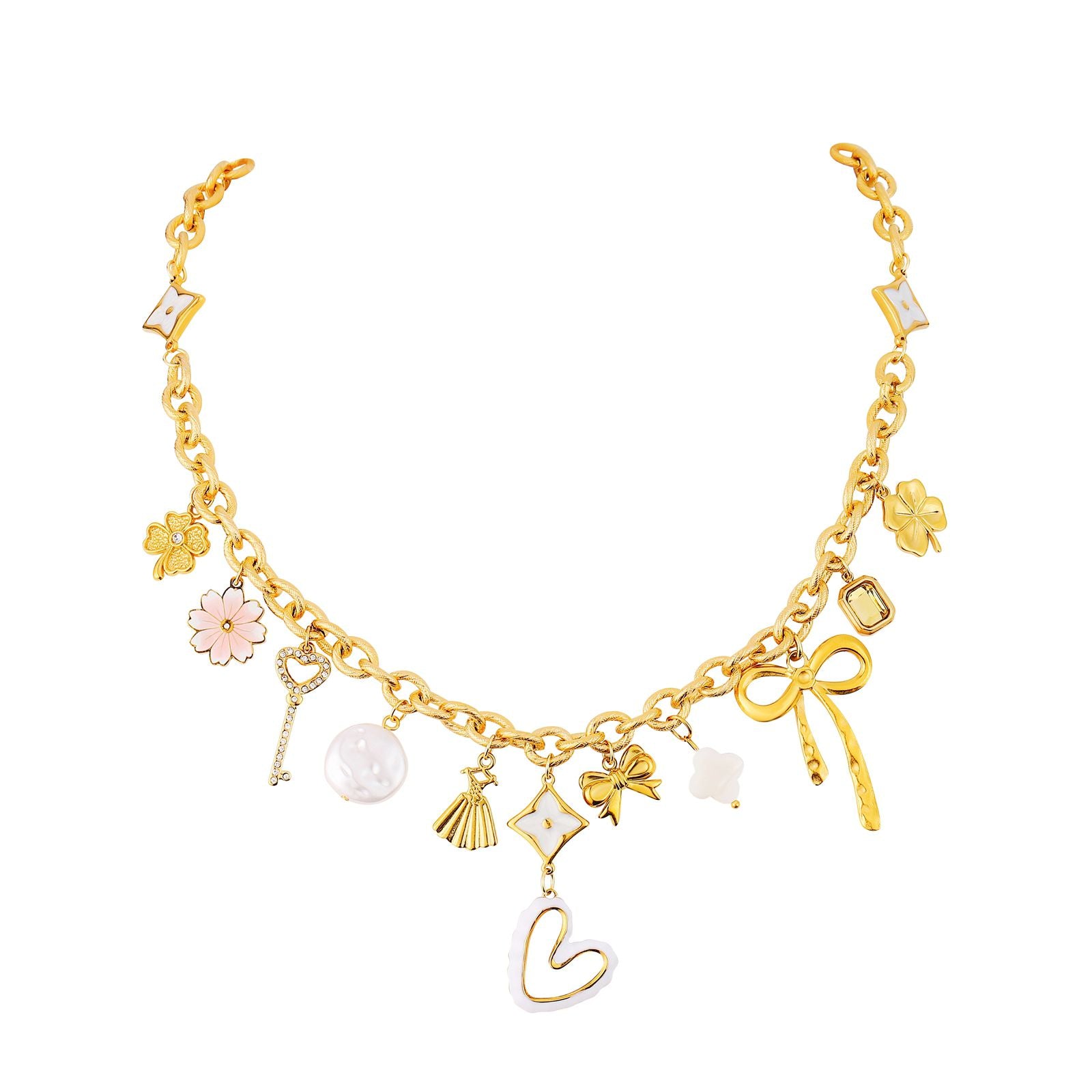 LUSH AND LOVELY HEART MULTI CHARM NECKLACE