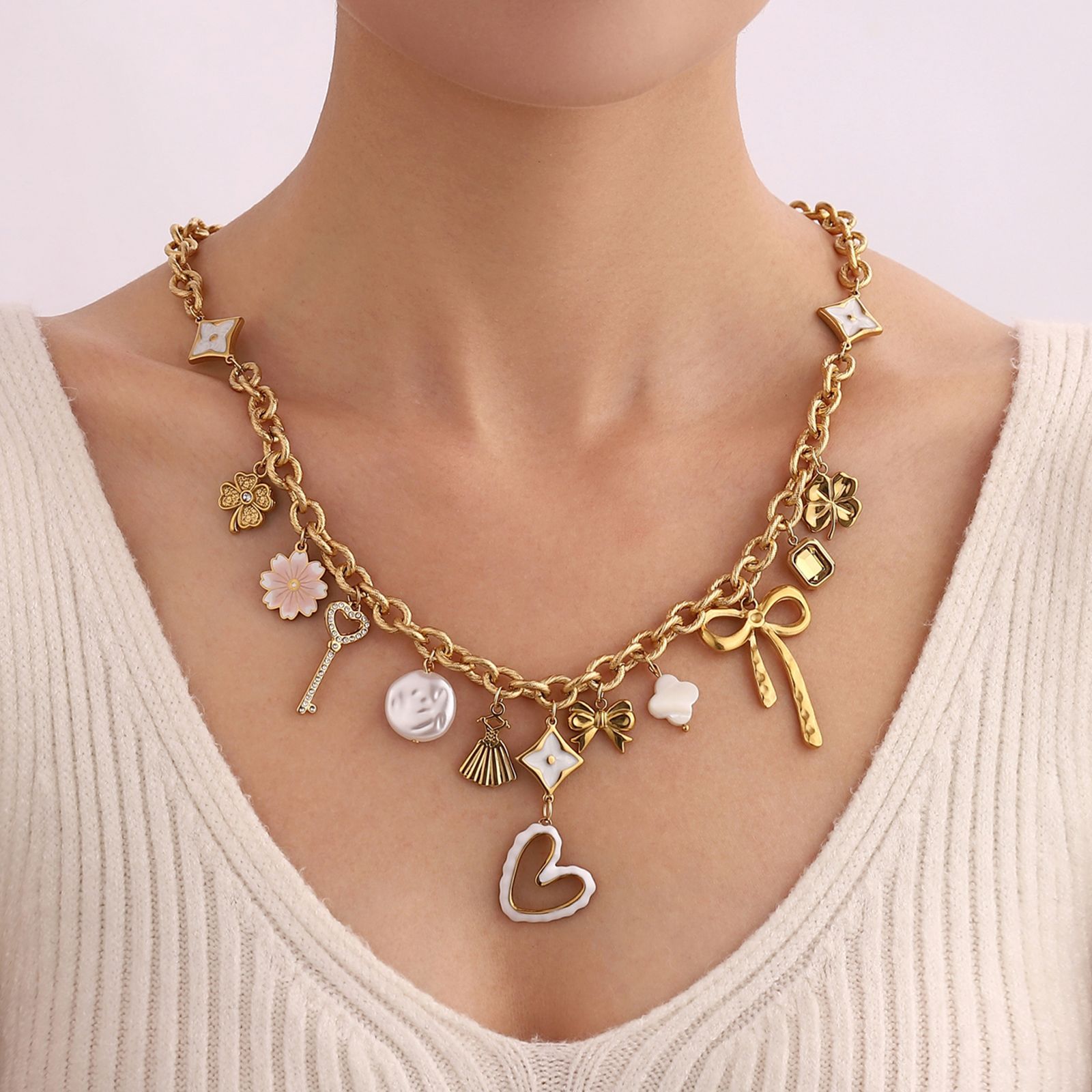 LUSH AND LOVELY HEART MULTI CHARM NECKLACE