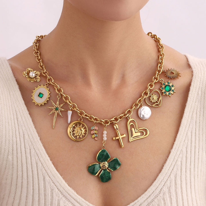 GREEN GRACE MULTI CHARM NECKLACE