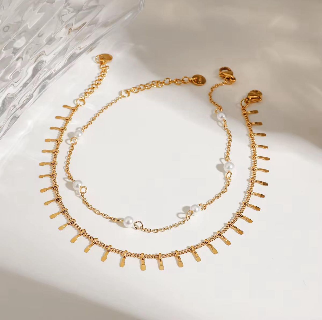 PEARL AND GOLD ANKLET SET