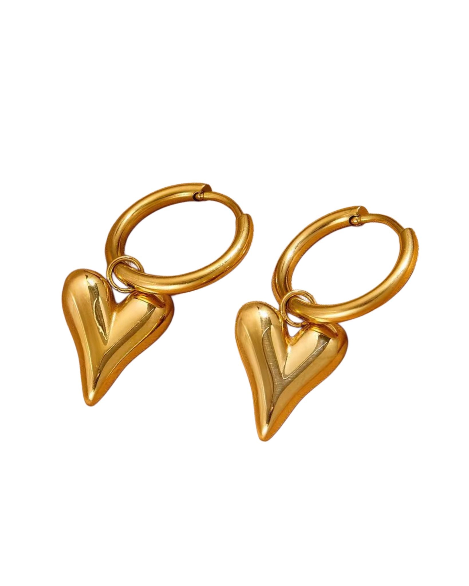 GOLD HEART CHARM HOOPS