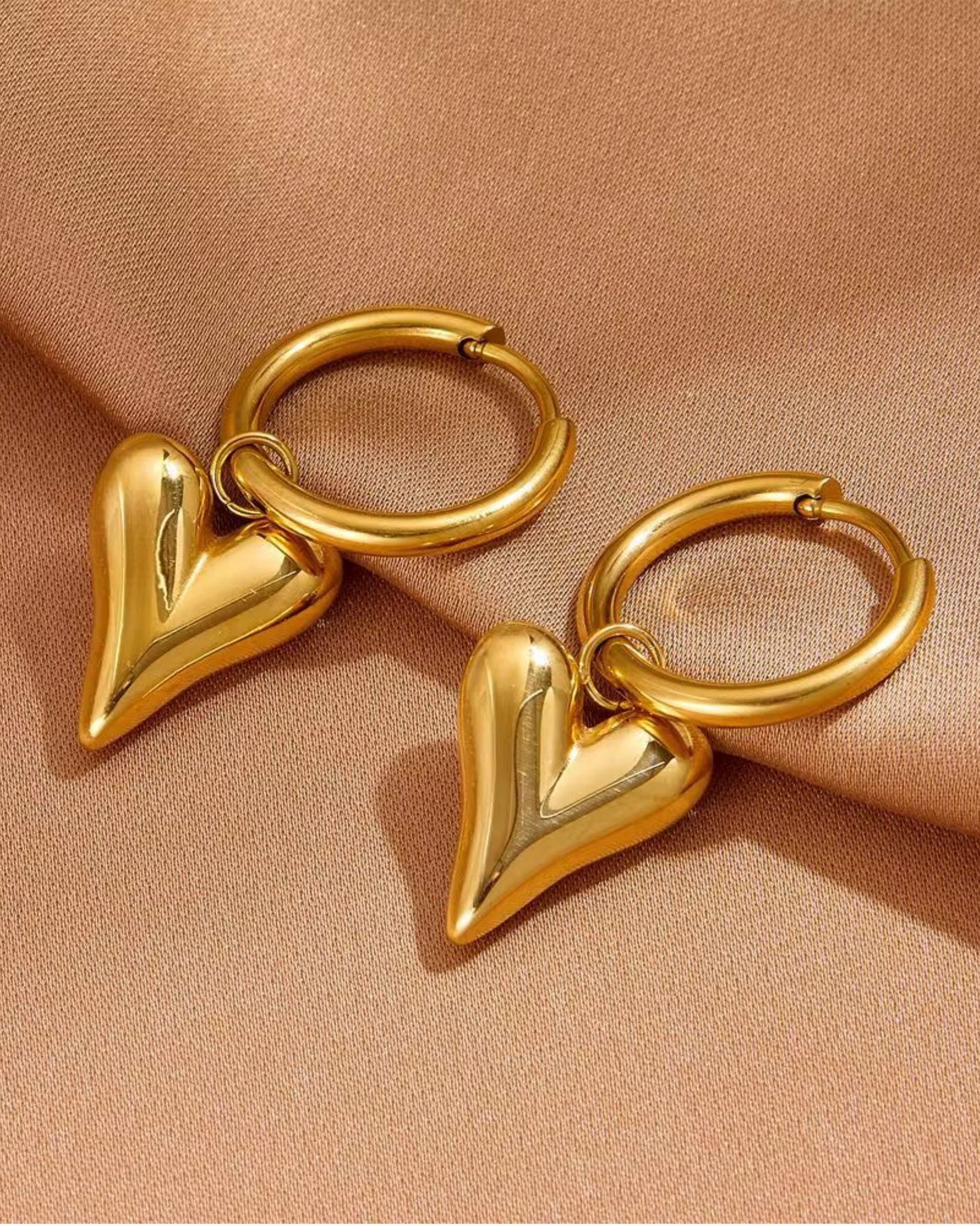 GOLD HEART CHARM HOOPS