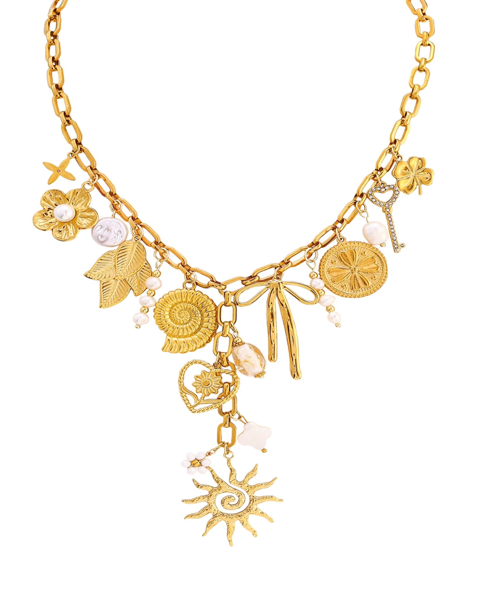 SUN-KISSED PEARL MULTI CHARM NECKLACE