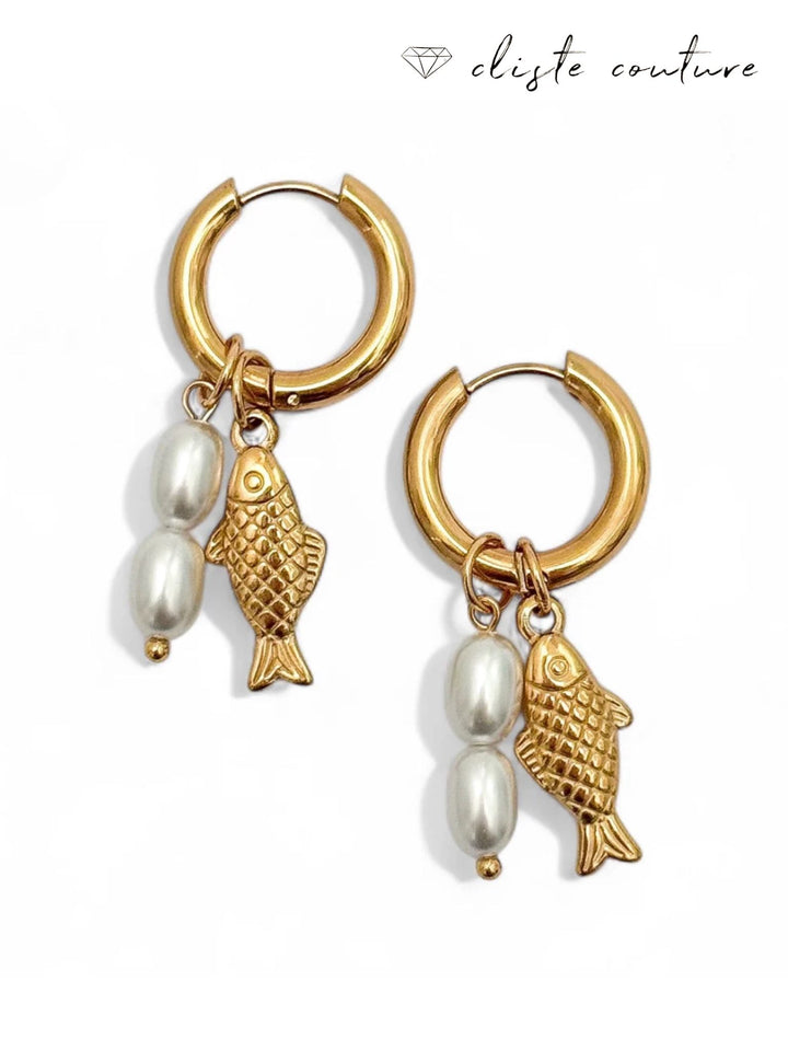 GOLD FISH AND PEARL EARRINGS
