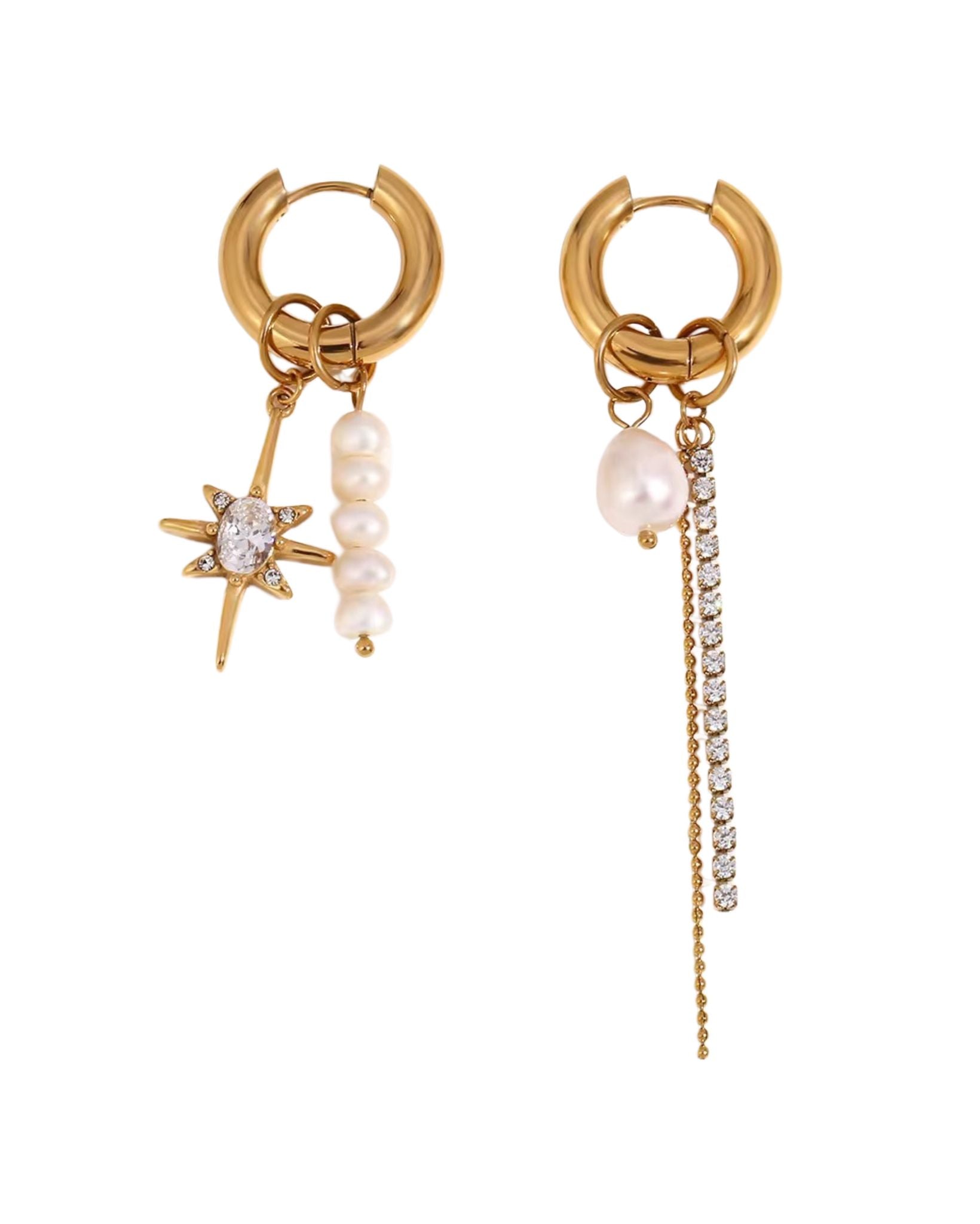 ZIRCON SUN PEARL EAR PARTY HOOPS