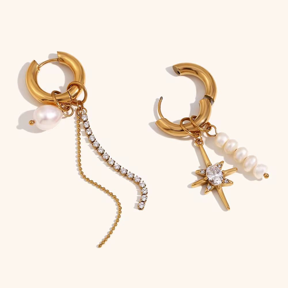 ZIRCON SUN PEARL EAR PARTY HOOPS