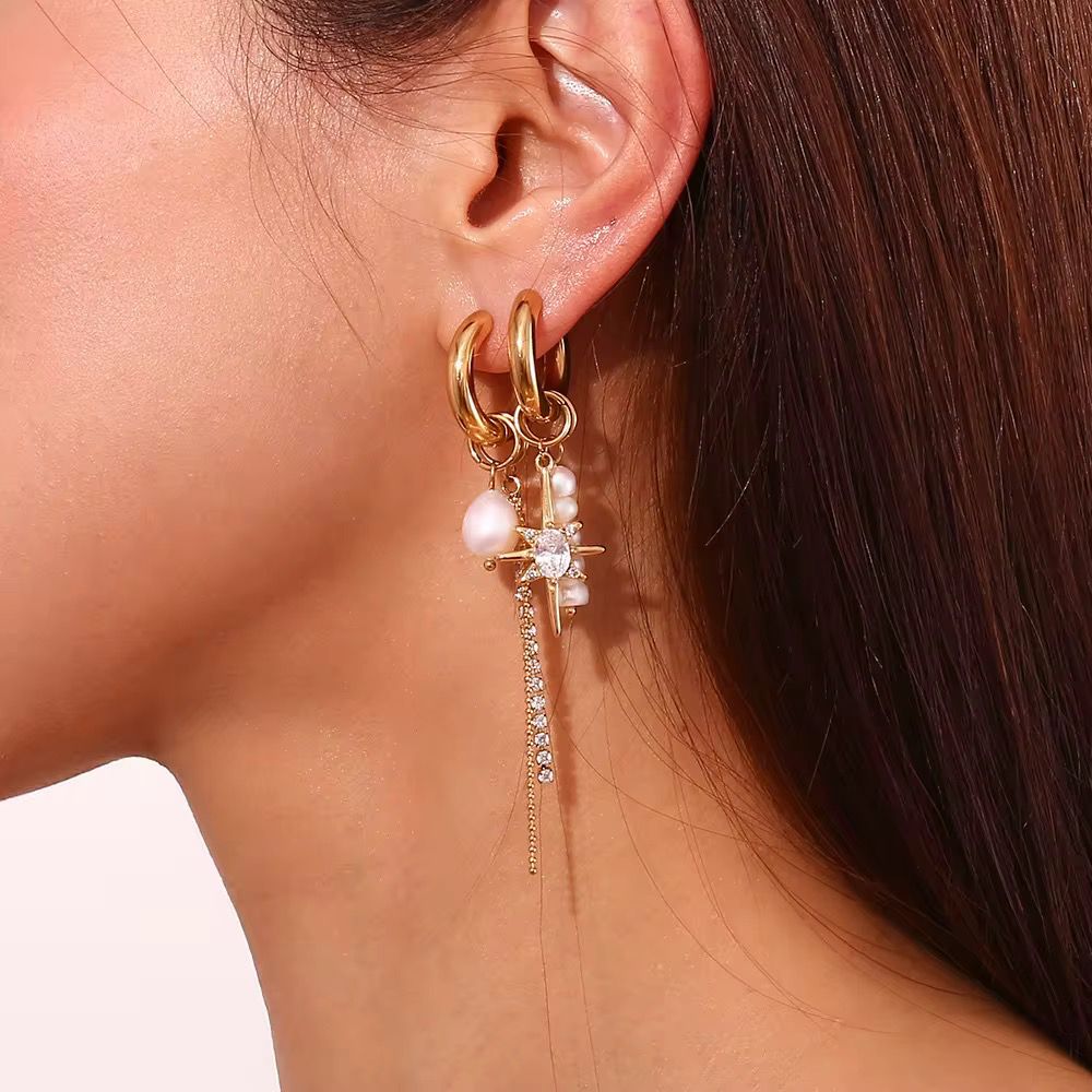 ZIRCON SUN PEARL EAR PARTY HOOPS