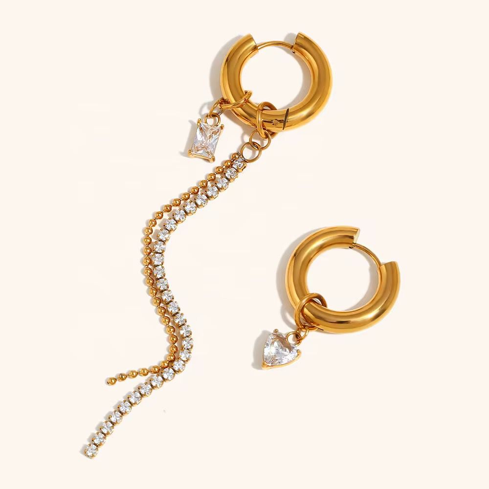 ZIRCON LONG CHAIN HOOP EARRING