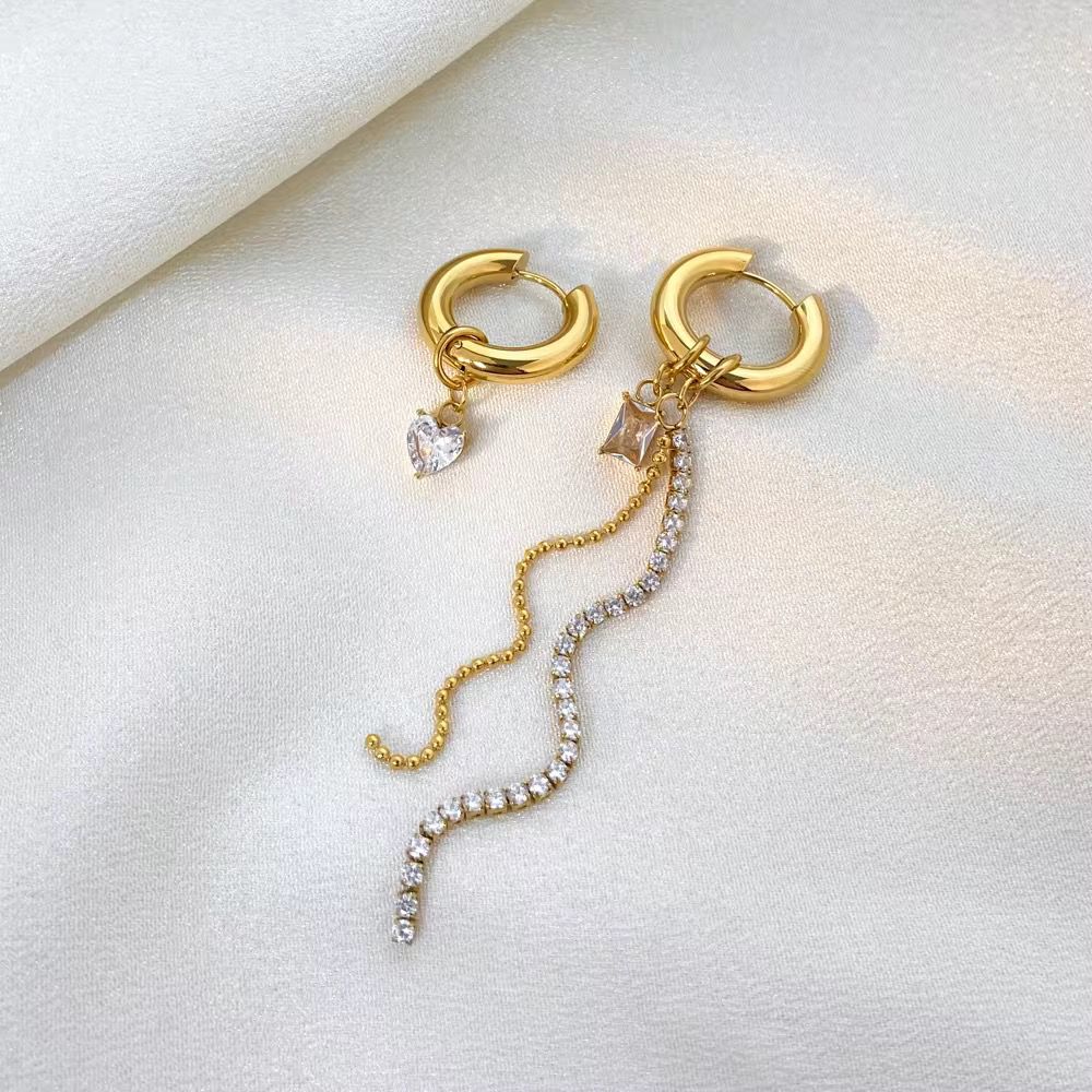 ZIRCON LONG CHAIN HOOP EARRING
