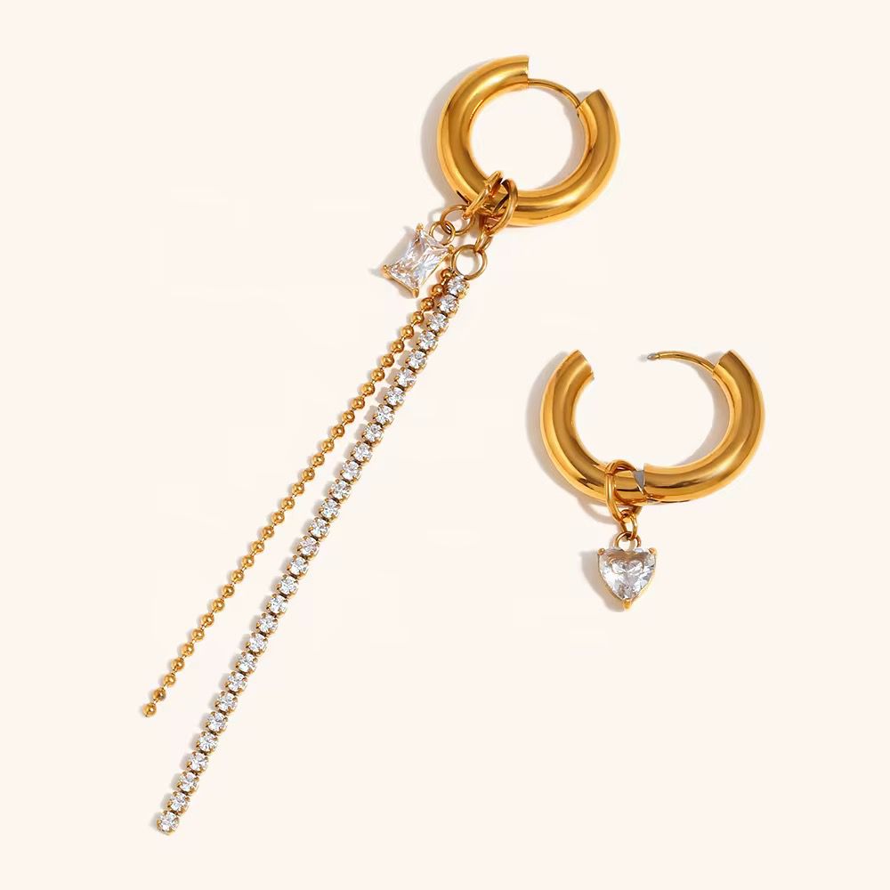 ZIRCON LONG CHAIN HOOP EARRING