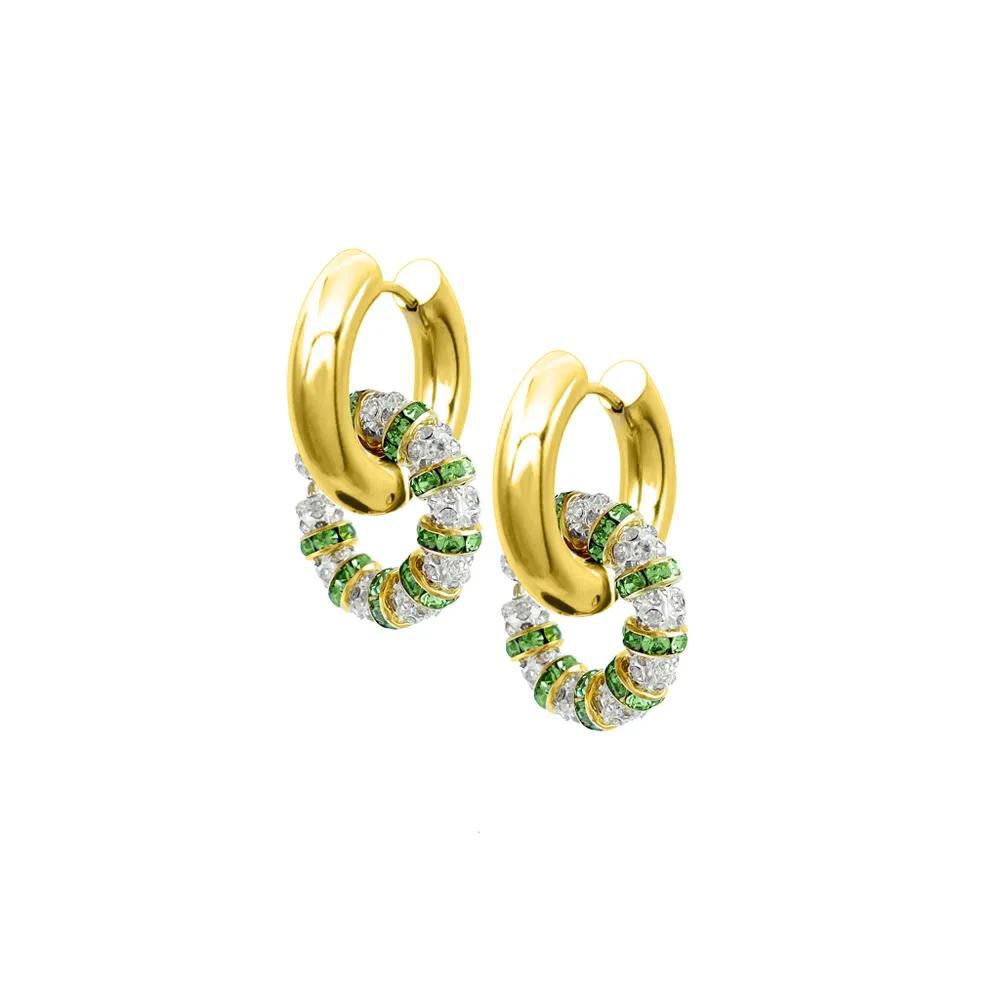 Designer gold earrings with green gemstone for her