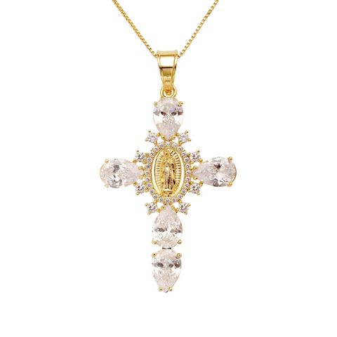 Gold cross pendant with stones for her