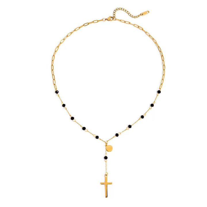 Long stainless steel cross pendant necklace for her