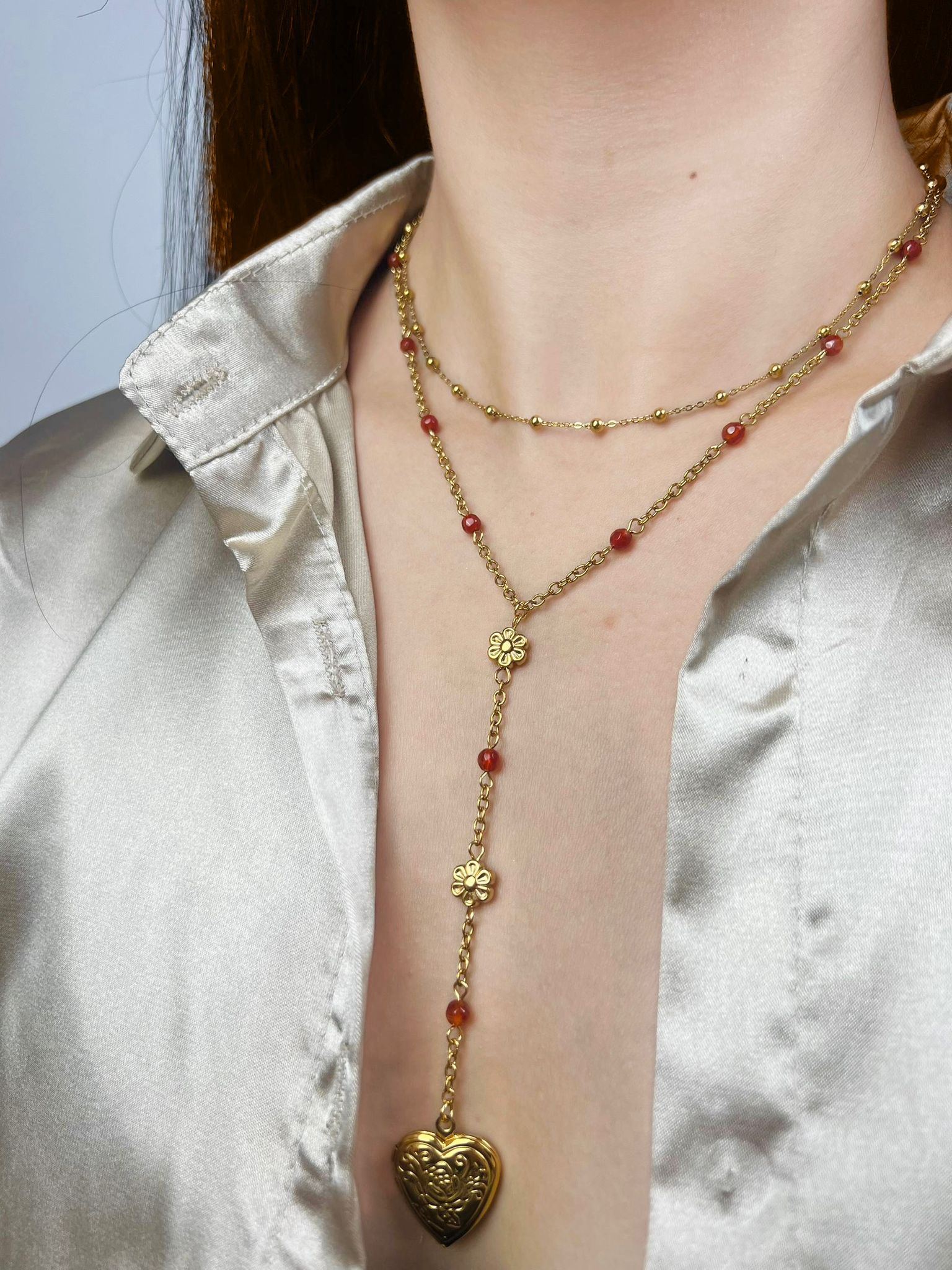 Gold heart charm necklace for her