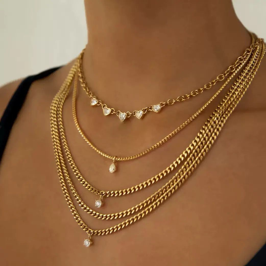 Stainless steel heart-shaped necklace with cubic zirconia stone for her