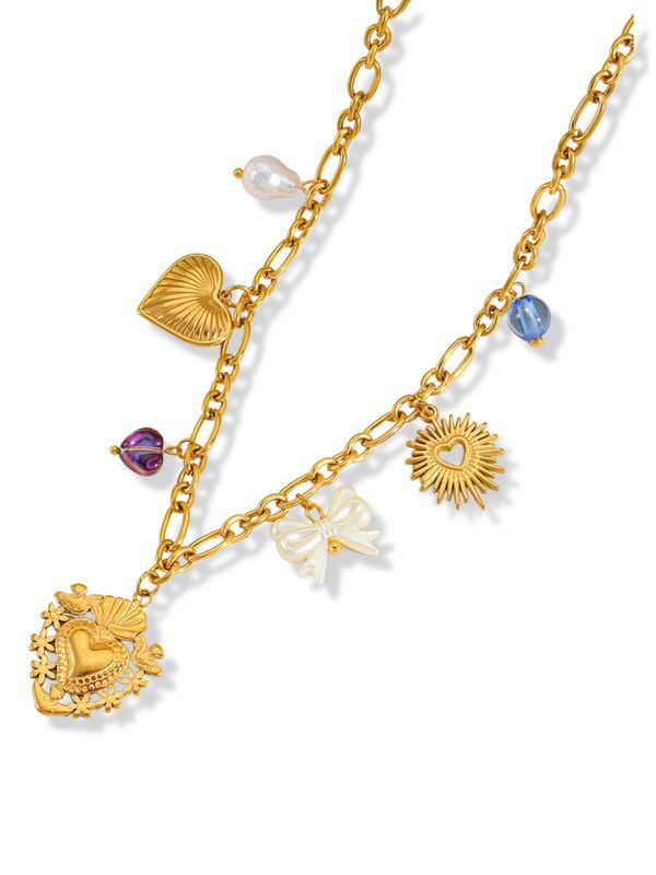Gold necklace with multiple charms for her