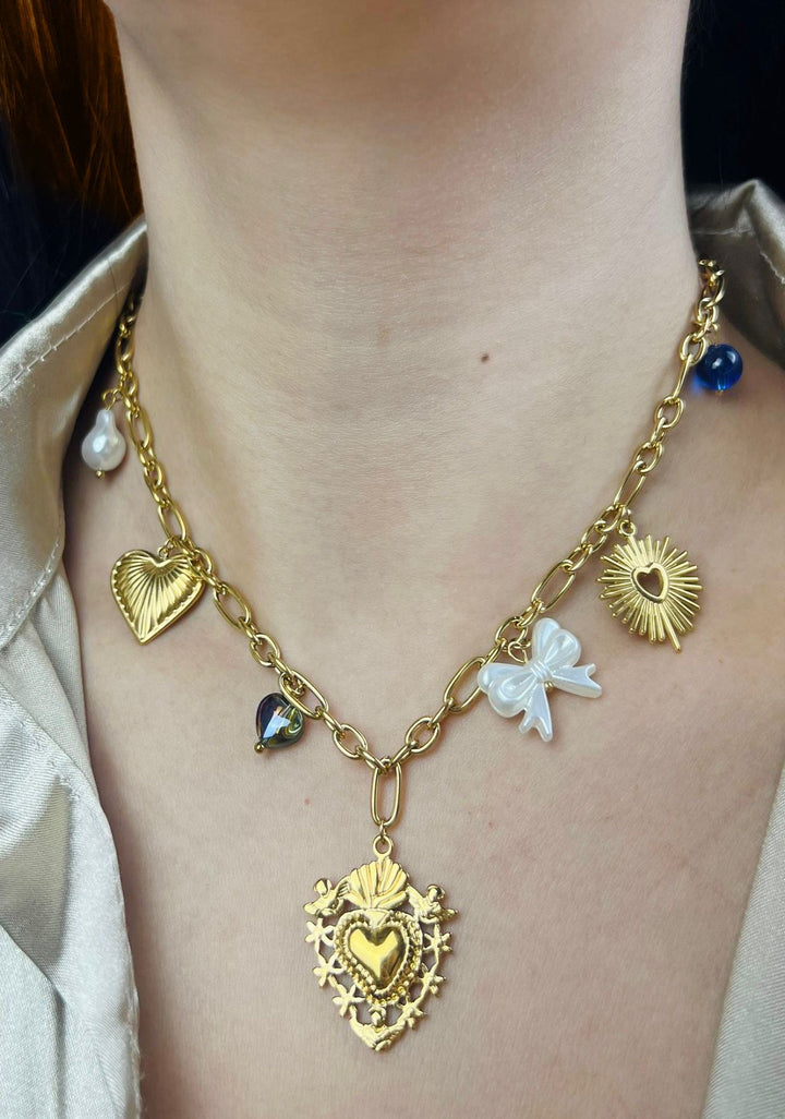 Gold designer multi pendant necklace for her