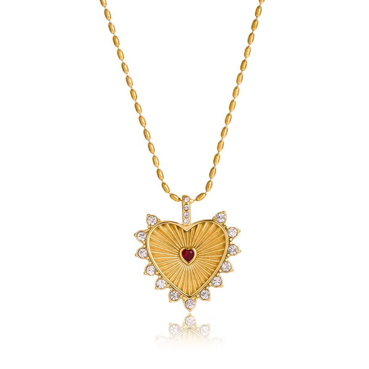 Stainless steel heart necklace with small stones for her