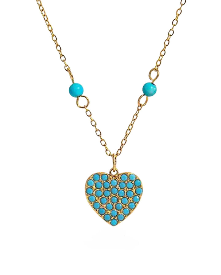 Necklace with a heart-shaped pendant and turquoise beads for her