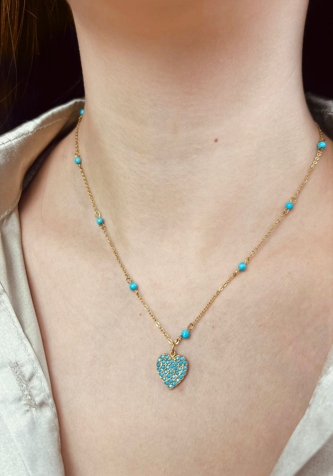 Designer blue and gold heart pendant for her