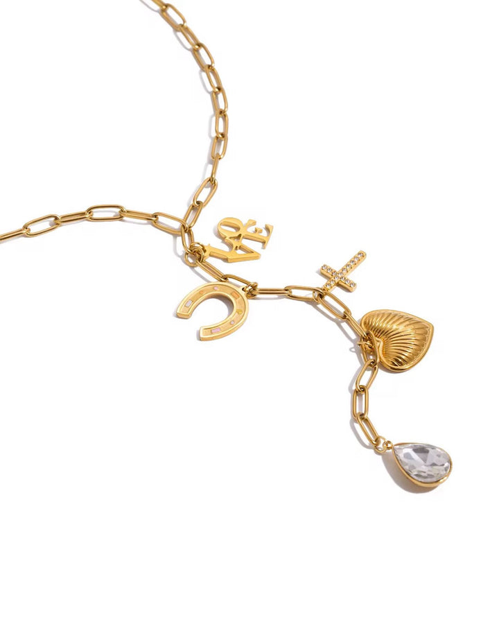 Gold necklace with various charms for her