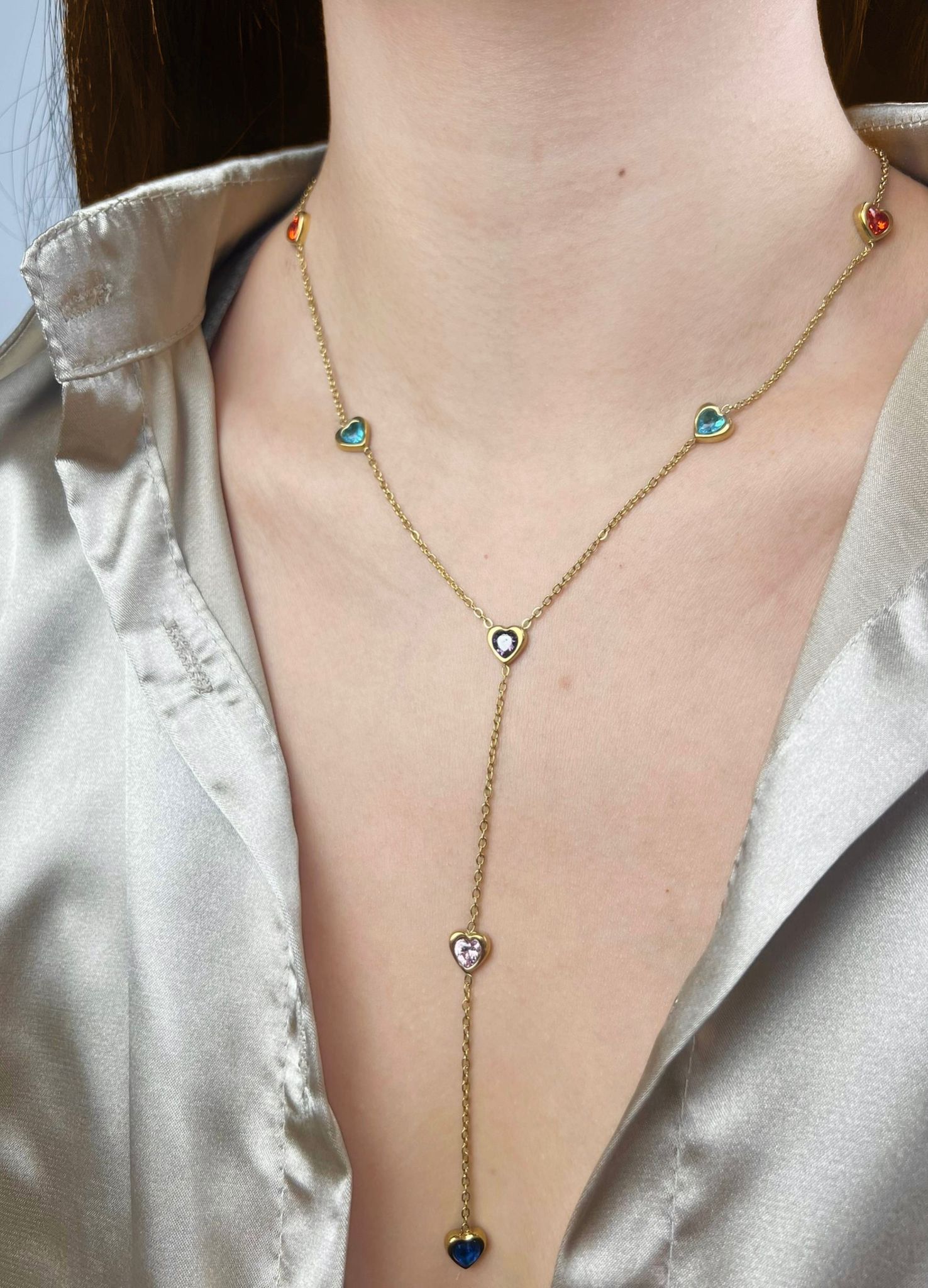 Gold rainbow hearts necklace for her