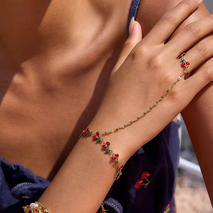 Gold bracelet with cherry design for her