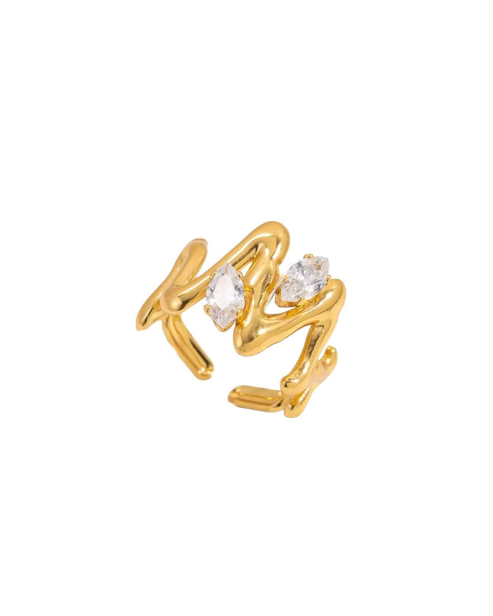 Gold ring with two clear gemstones for her