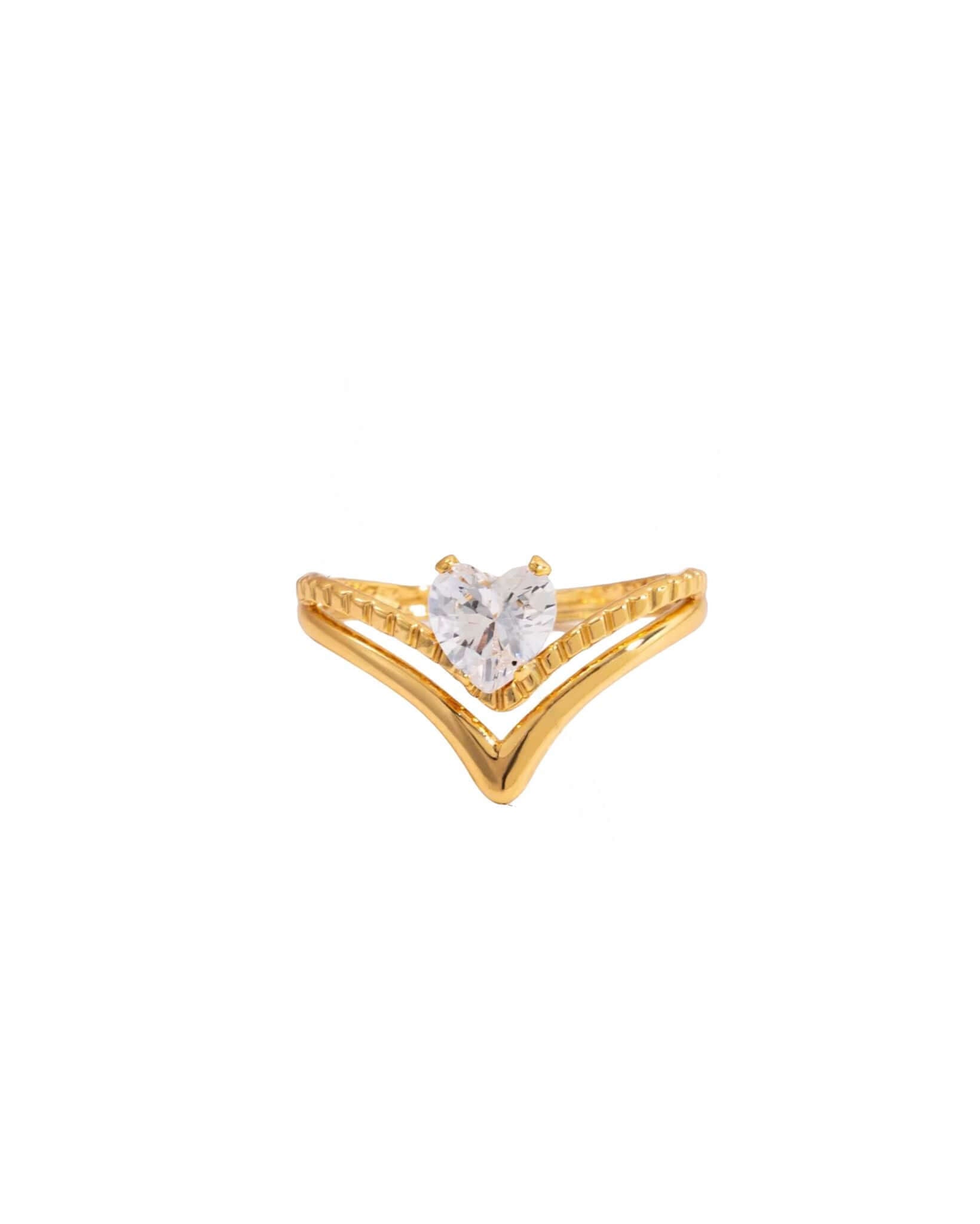 Gold ring with a heart diamond for her