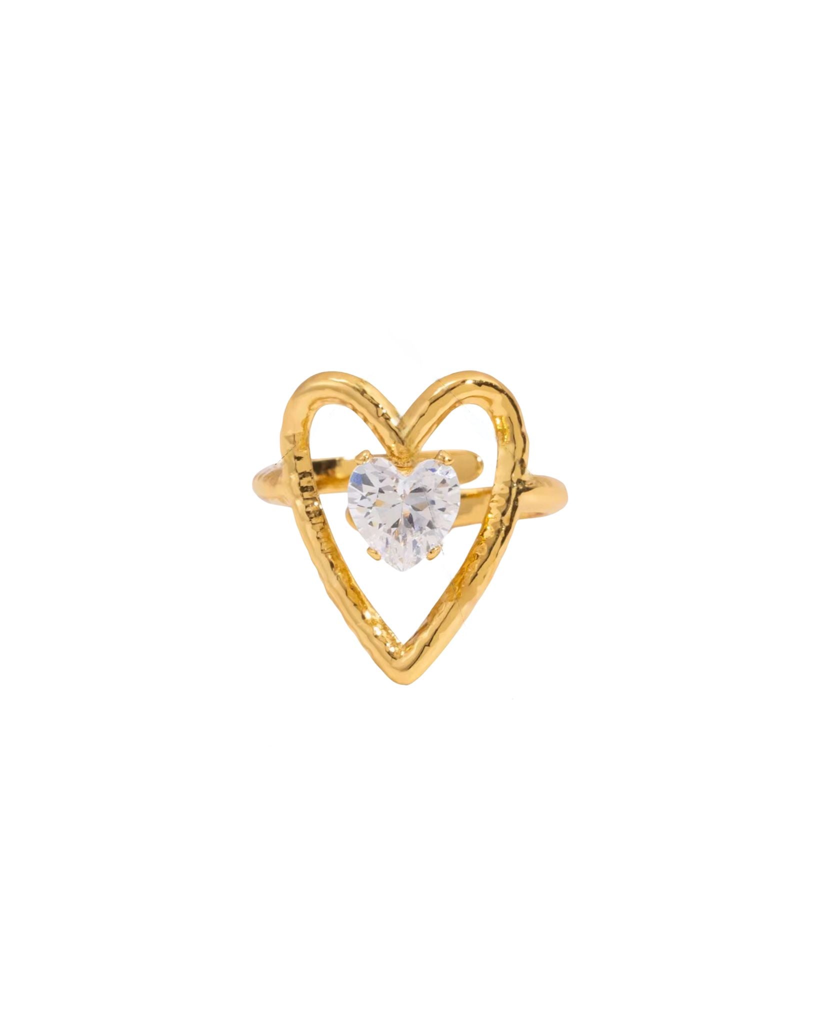 Gold heart-shaped ring with a diamond for her
