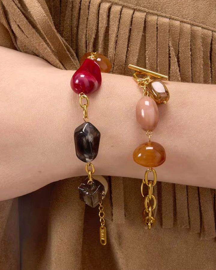 Elegant gold chain bracelet with beads for her