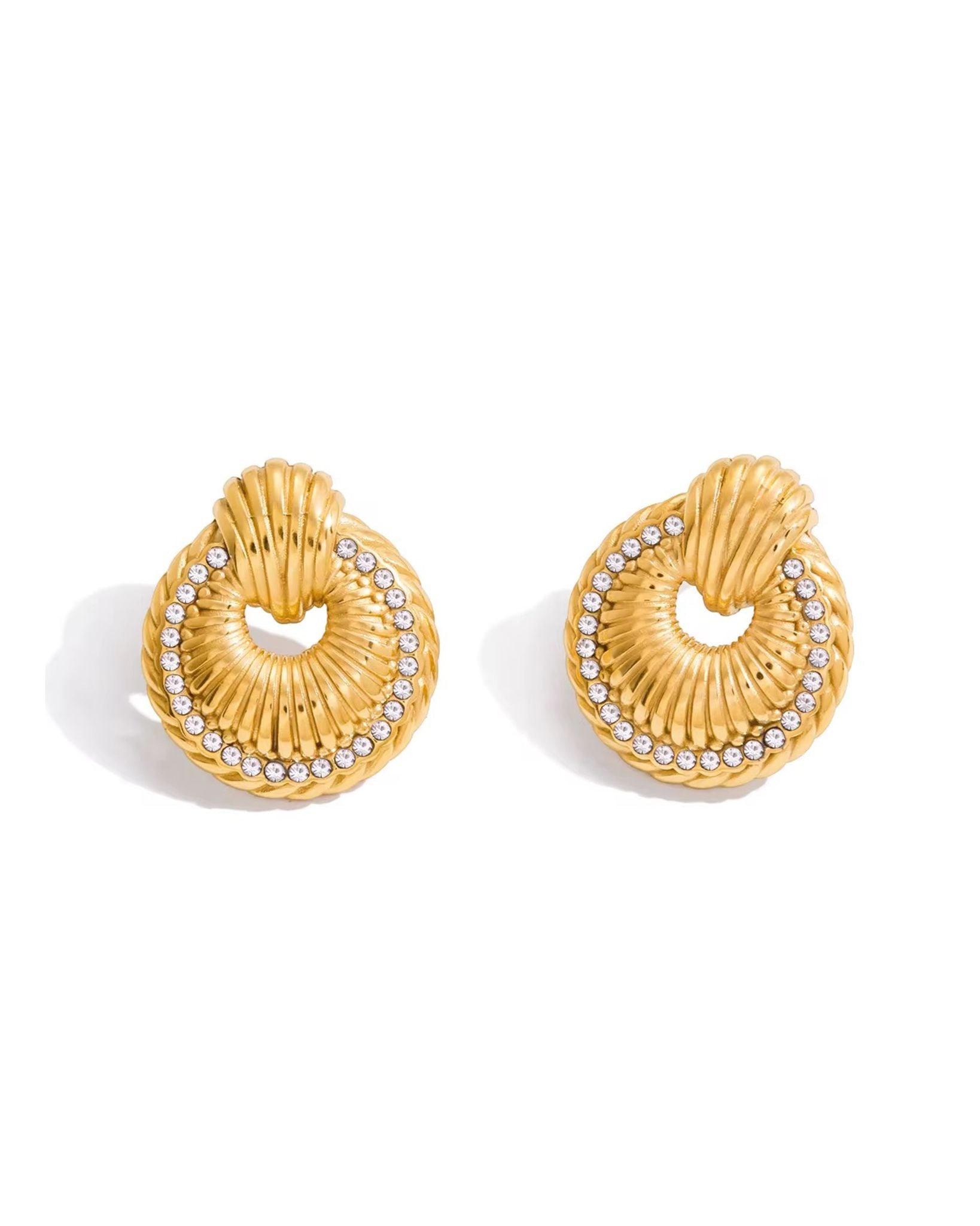 Gold hoop earrings with a textured design for her
