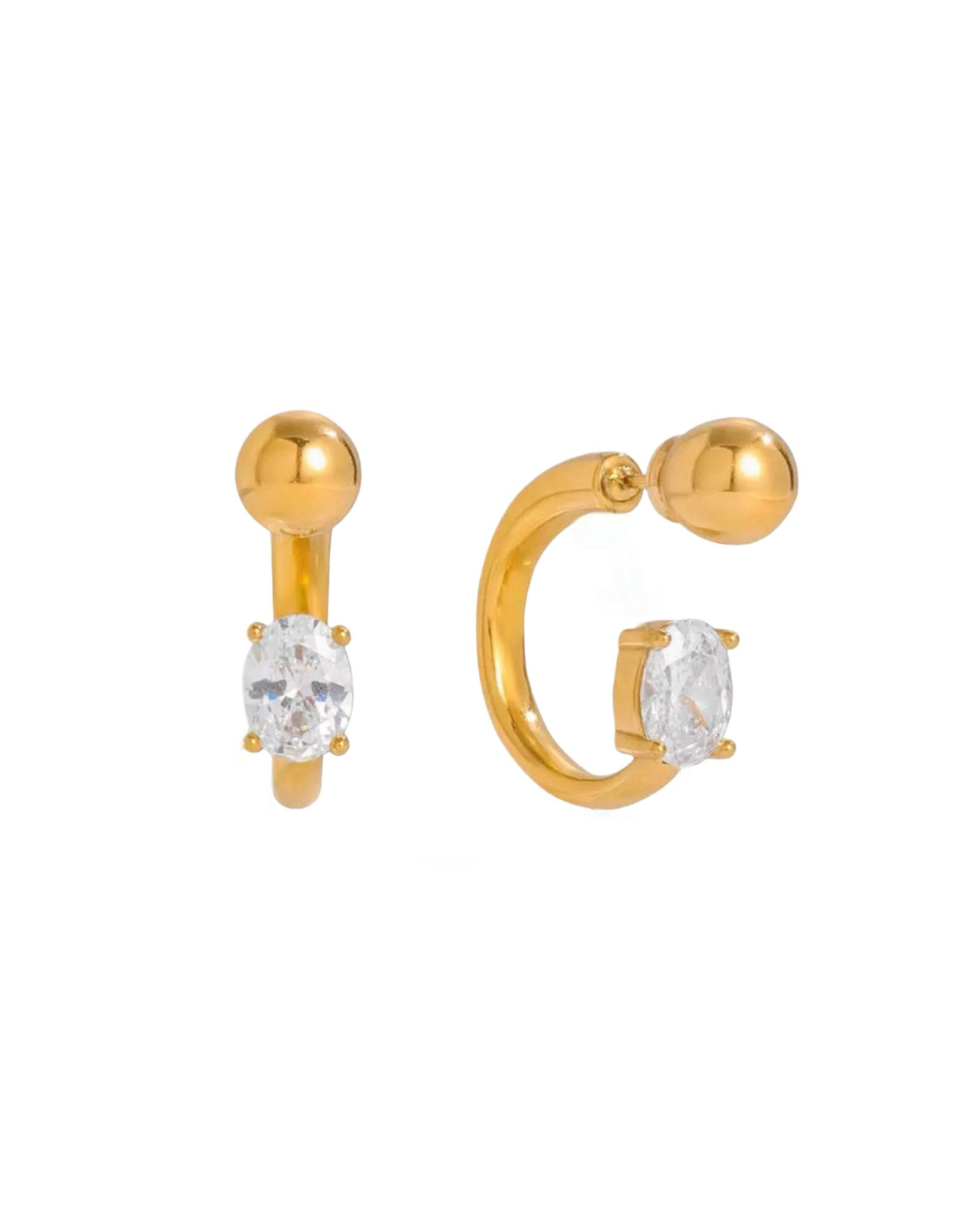 Gold hoop earrings with clear gemstones for her