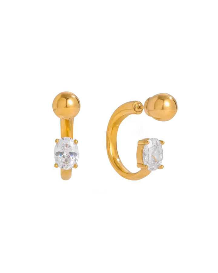 Gold hoop earrings with clear gemstones for her