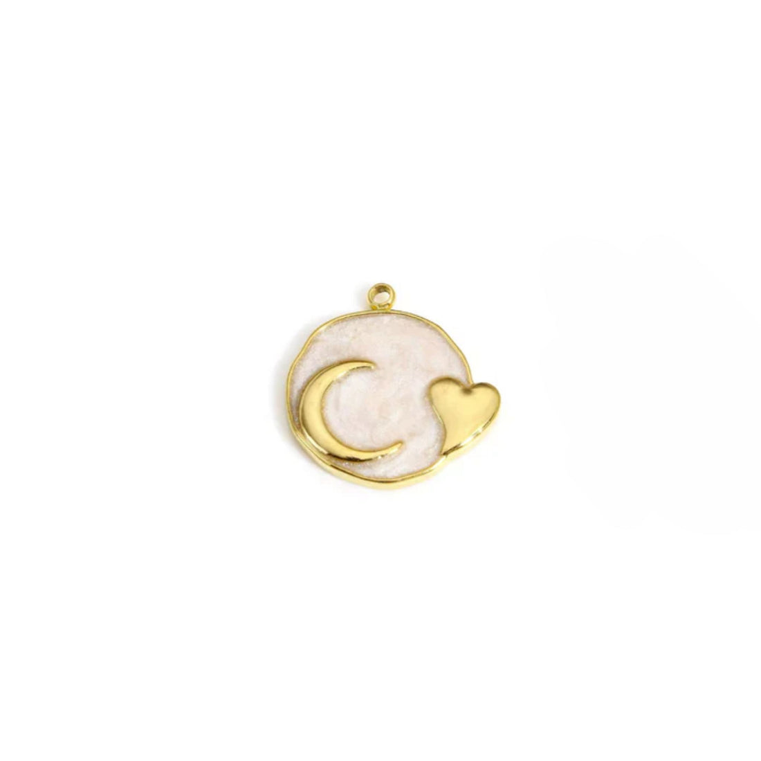Gold charm with a moon and heart design for her
