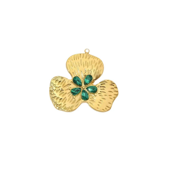 Elegant stainless steel gold & green flower charm