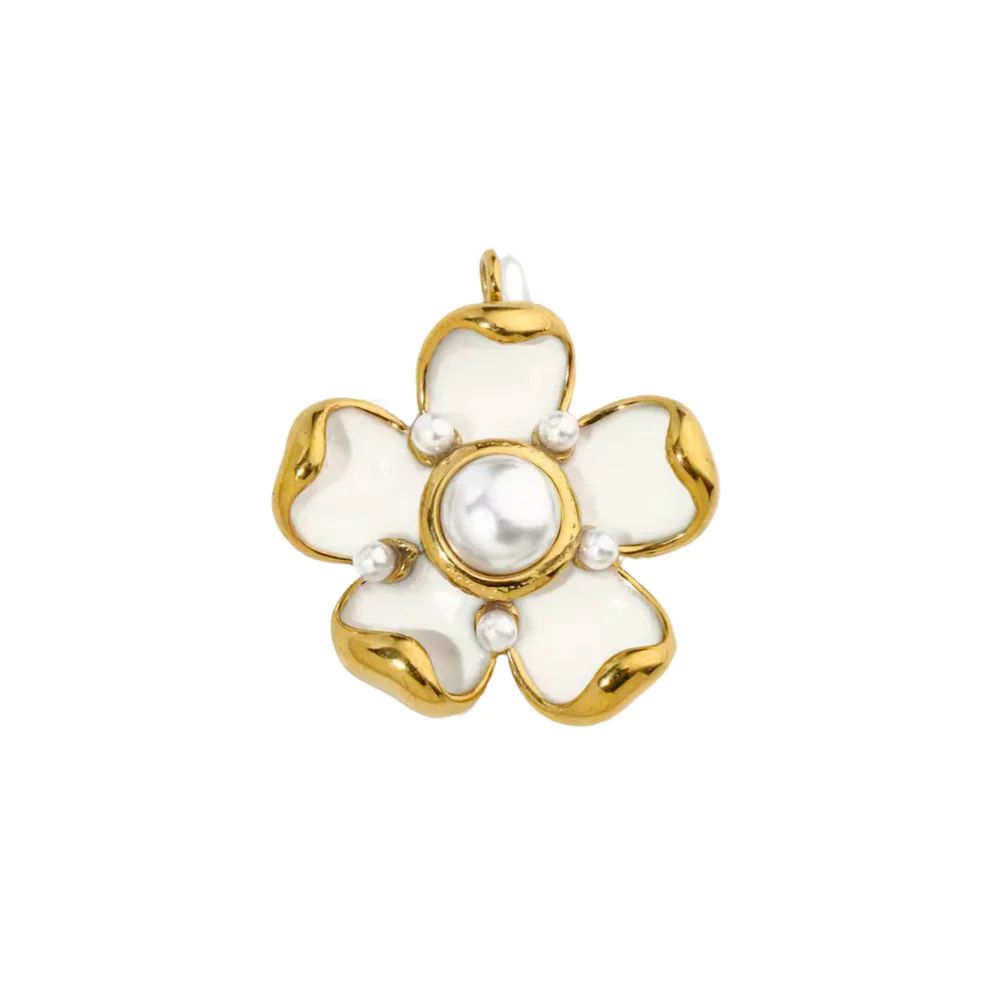 Gold and white flower charm with pearl for her
