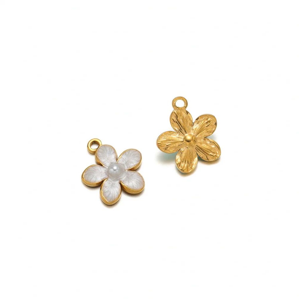 Two gold lily flower charm with pearl for her