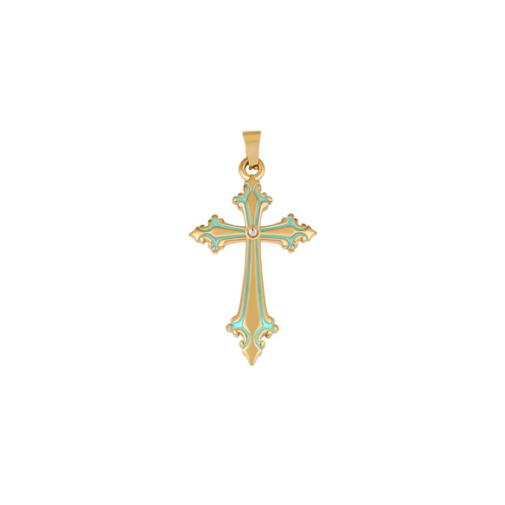 Gold designer blue cross charm for her
