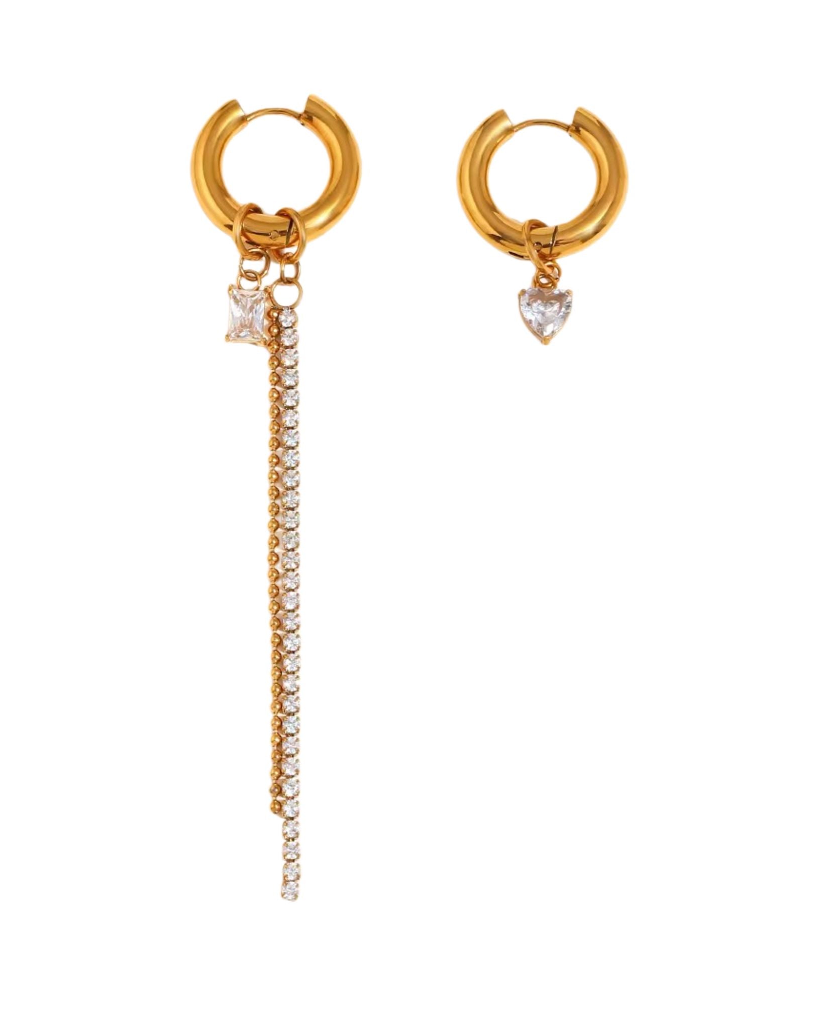 ZIRCON LONG CHAIN HOOP EARRING