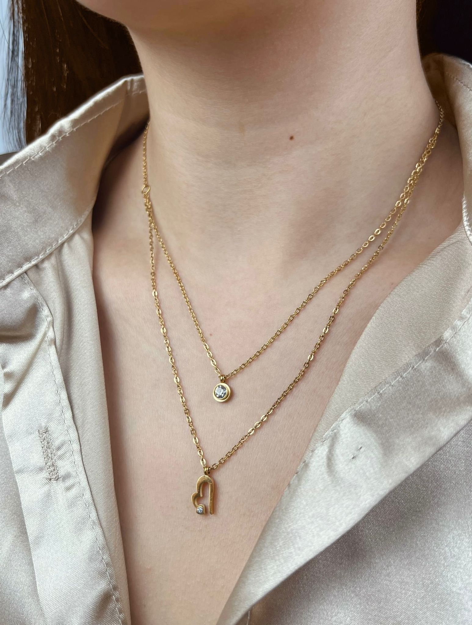 FOREVER HEART DOUBLE CHAIN NECKLACE