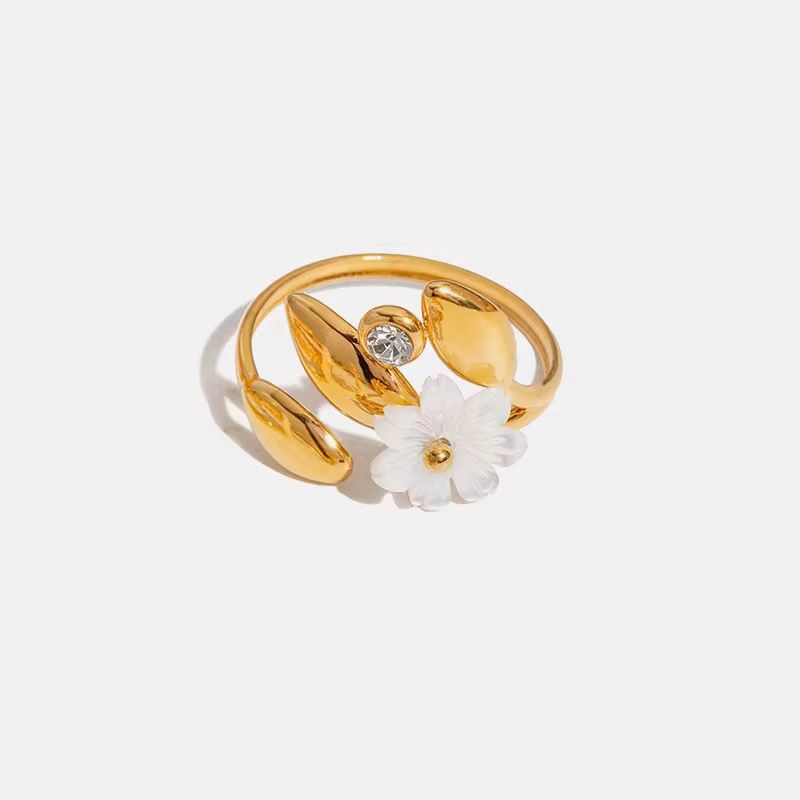 Unique stainless steel gold ellora floral ring for her