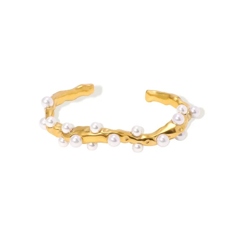 Statement golden pearl cuff bangle for her 