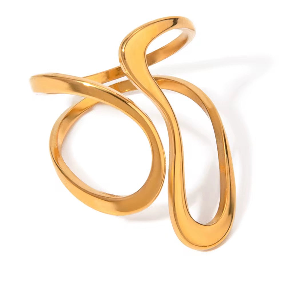 An 18K gold plated hope ring with an adjustable size, featuring a sleek, curved design.
