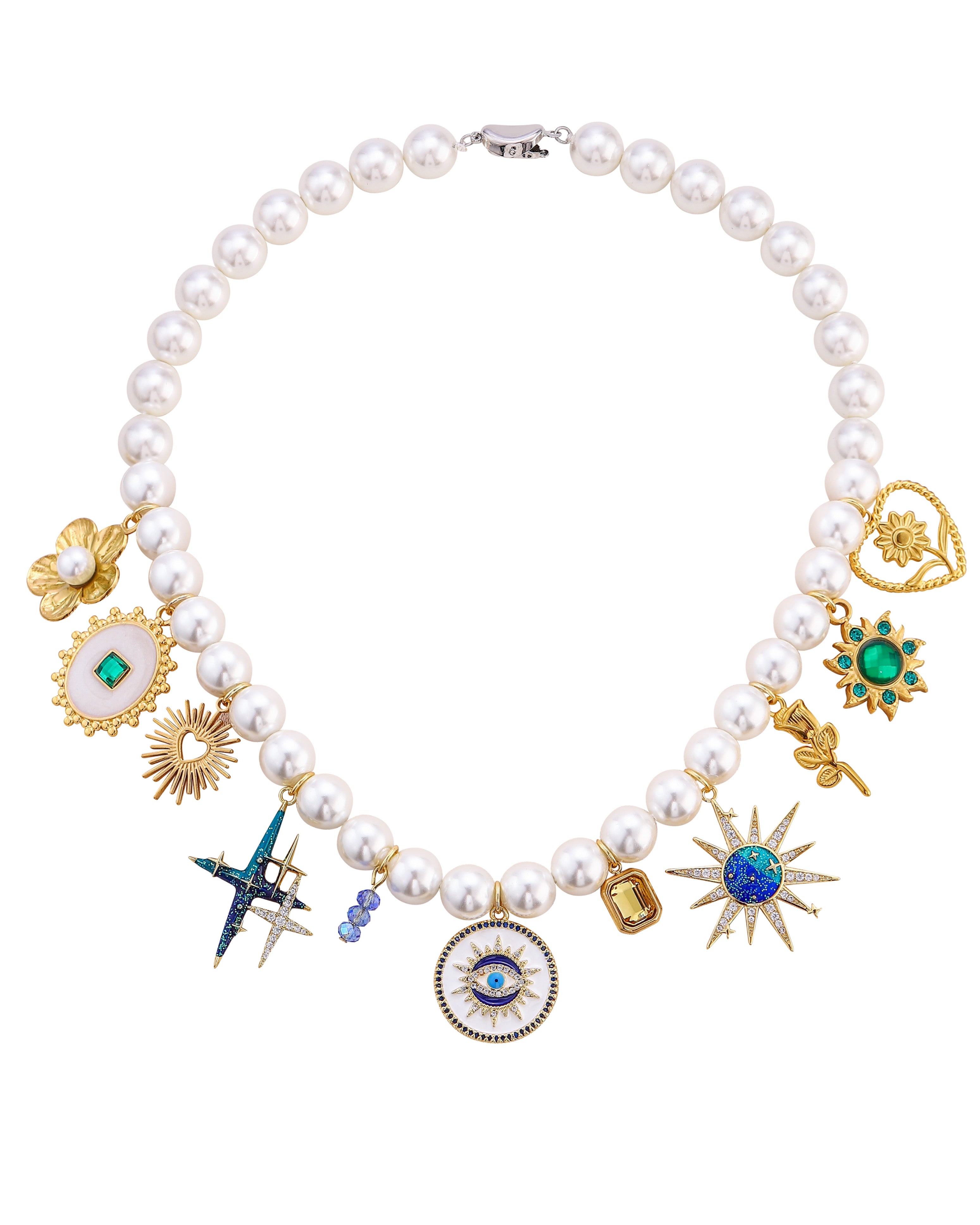 PRECIOUS PEARLS MULTI CHARM NECKLACE