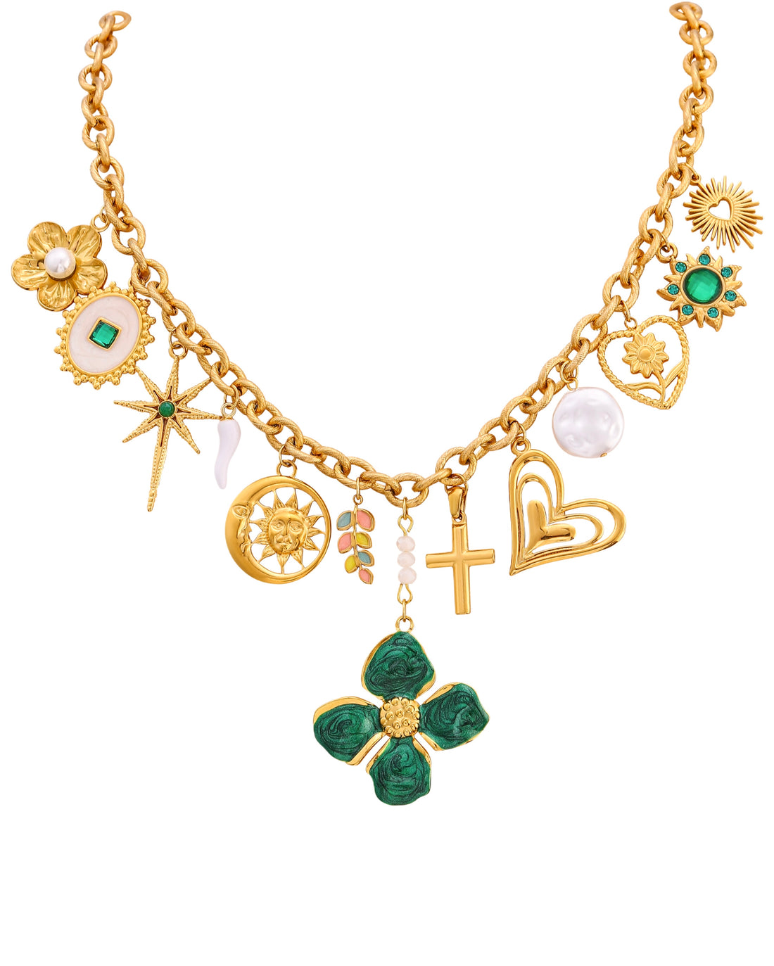 GREEN GRACE MULTI CHARM NECKLACE