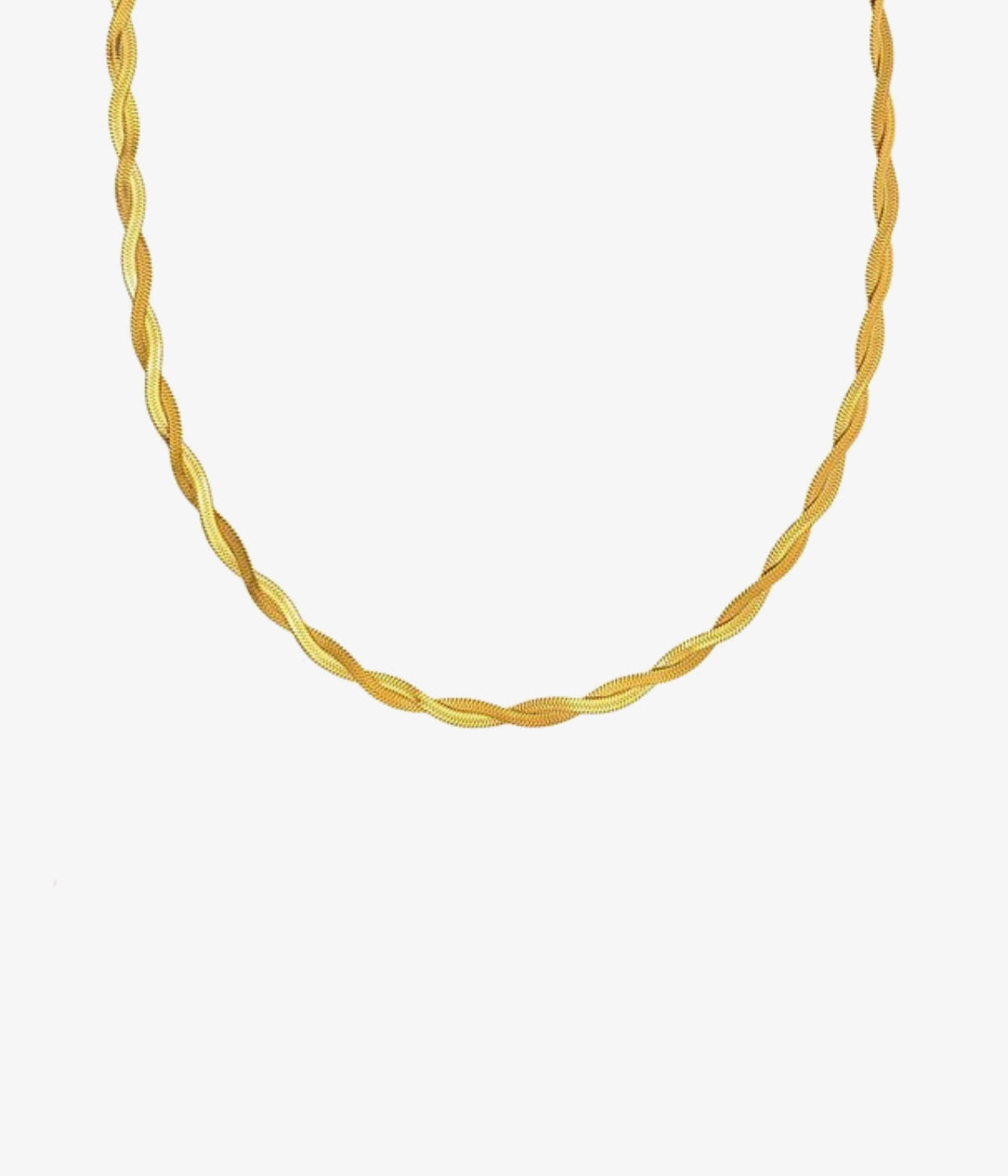 Gold necklace twisted snake chain set on a white background